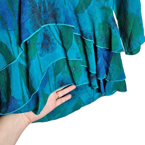 Click By Color Me Cotton Floral Layered Tunic S Blue Green Womens Shirt Blouse - Picture 6 of 9